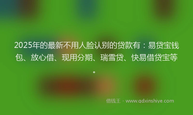 2025年的最新不用人脸认别的贷款有：易贷宝钱包、放心借、现用分期、瑞雪贷、快易借贷宝等。