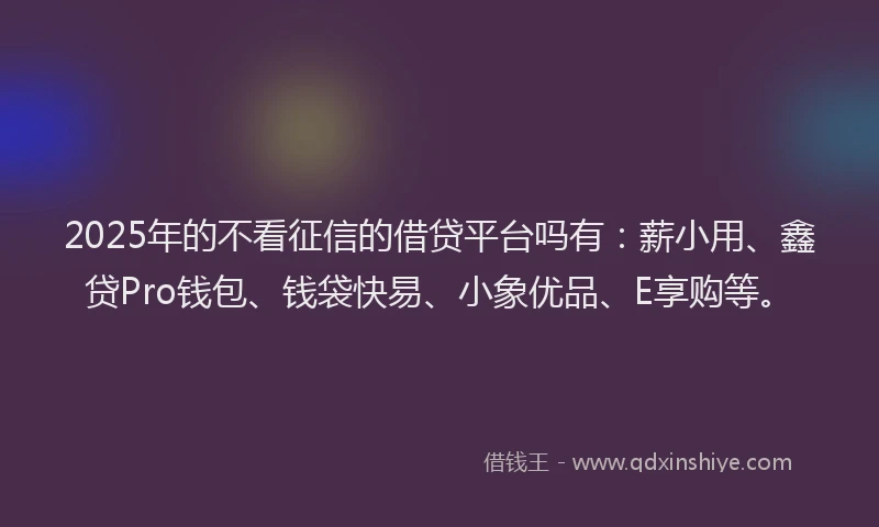 2025年的不看征信的借贷平台吗有:薪小用、鑫贷Pro钱包、钱袋快易、小象优品、E享购等。