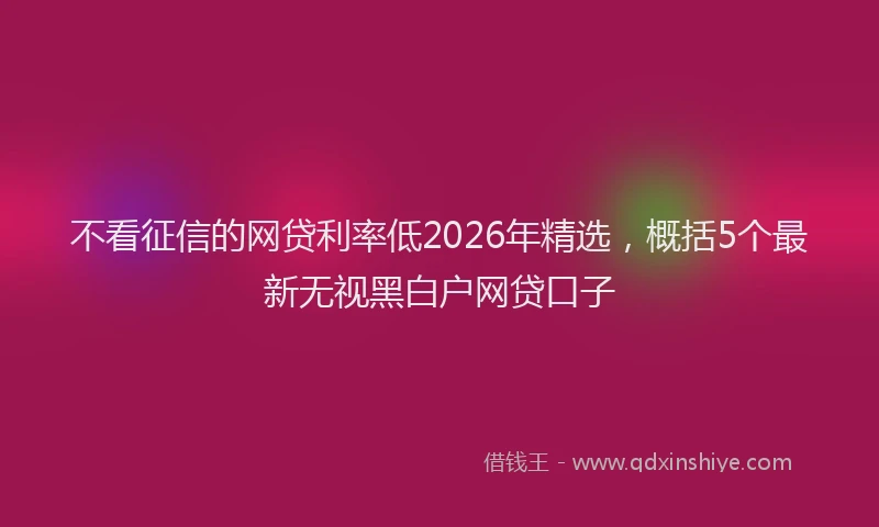 不看征信的网贷利率低2026年精选，概括5个最新无视黑白户网贷口子