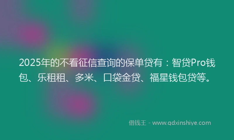 2025年的不看征信查询的保单贷有：智贷Pro钱包、乐租租、多米、口袋金贷、福星钱包贷等。