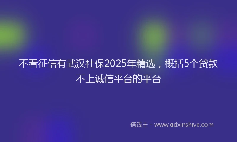 不看征信有武汉社保2025年精选,概括5个贷款不上诚信平台的平台