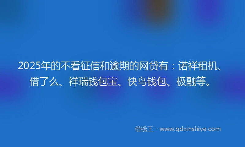 2025年的不看征信和逾期的网贷有：诺祥租机、借了么、祥瑞钱包宝、快鸟钱包、极融等。