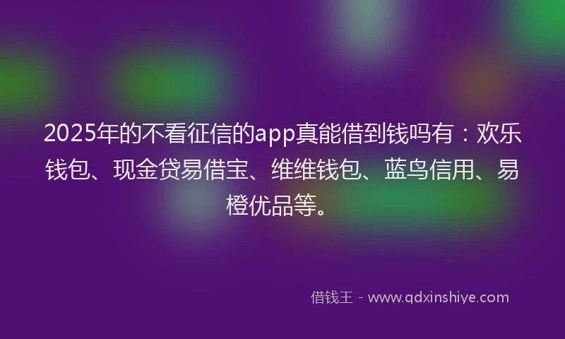 2025年的不看征信的app真能借到钱吗有：欢乐钱包、现金贷易借宝、维维钱包、蓝鸟信用、易橙优品等。