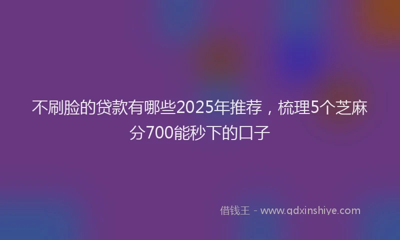 不刷脸的贷款有哪些2025年推荐，梳理5个芝麻分700能秒下的口子