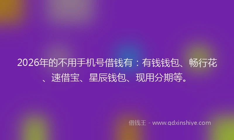 2026年的不用手机号借钱有:有钱钱包、畅行花、速借宝、星辰钱包、现用分期等。