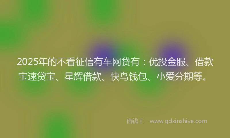 2025年的不看征信有车网贷有:优投金服、借款宝速贷宝、星辉借款、快鸟钱包、小爱分期等。