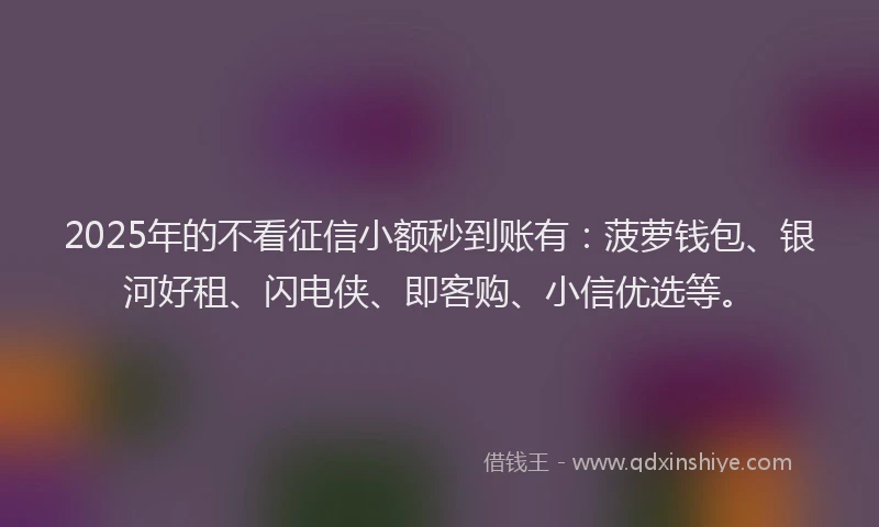2025年的不看征信小额秒到账有：菠萝钱包、银河好租、闪电侠、即客购、小信优选等。