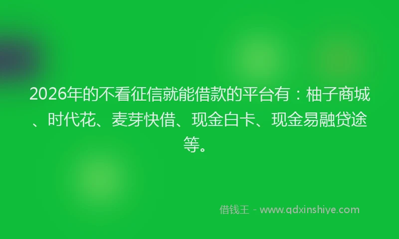 2026年的不看征信就能借款的平台有：柚子商城、时代花、麦芽快借、现金白卡、现金易融贷途等。