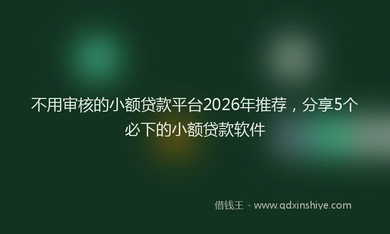 不用审核的小额贷款平台2026年推荐，分享5个必下的小额贷款软件