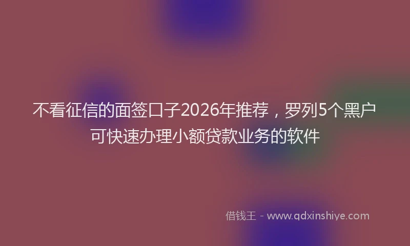 不看征信的面签口子2026年推荐，罗列5个黑户可快速办理小额贷款业务的软件