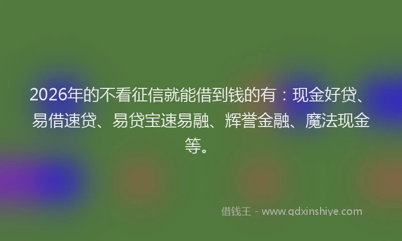 2026年的不看征信就能借到钱的有：现金好贷、易借速贷、易贷宝速易融、辉誉金融、魔法现金等。