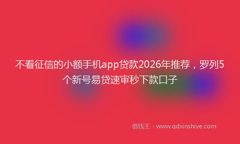 不看征信的小额手机app贷款2026年推荐，罗列5个新号易贷速审秒下款口子