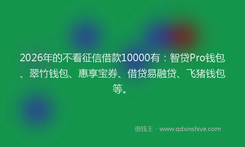2026年的不看征信借款10000有：智贷Pro钱包、翠竹钱包、惠享宝券、借贷易融贷、飞猪钱包等。