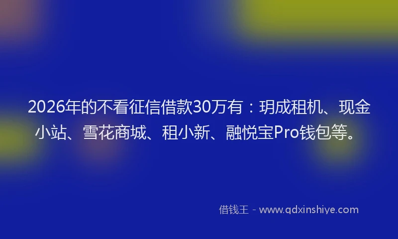 2026年的不看征信借款30万有：玥成租机、现金小站、雪花商城、租小新、融悦宝Pro钱包等。