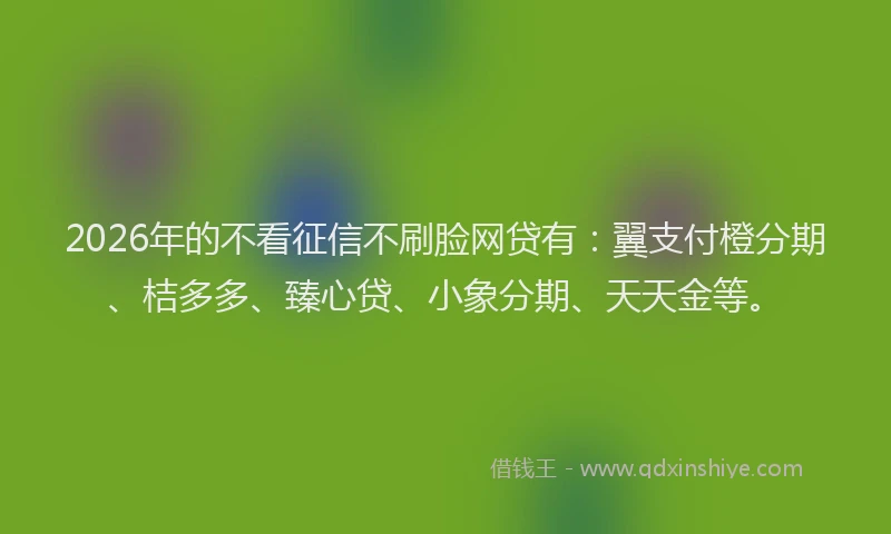 2026年的不看征信不刷脸网贷有:翼支付橙分期、桔多多、臻心贷、小象分期、天天金等。