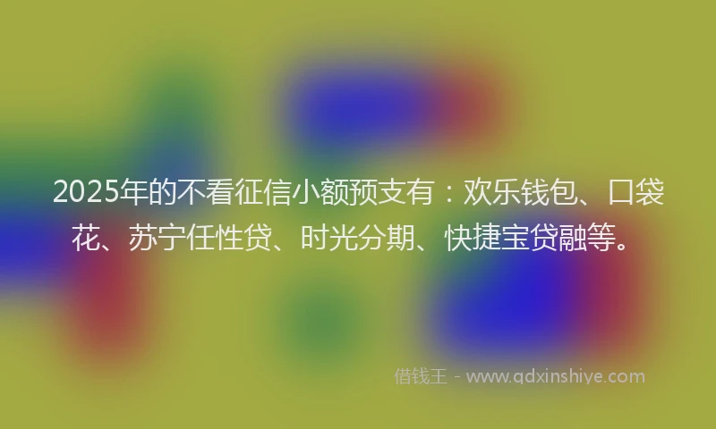 2025年的不看征信小额预支有：欢乐钱包、口袋花、苏宁任性贷、时光分期、快捷宝贷融等。