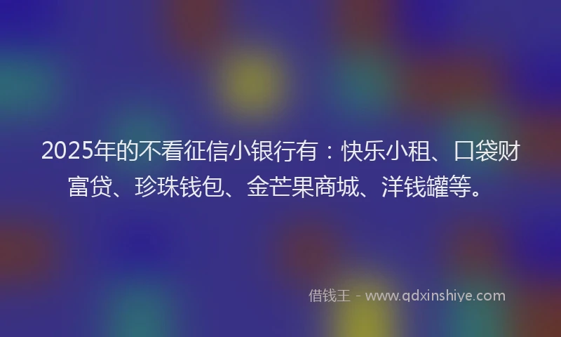 2025年的不看征信小银行有：快乐小租、口袋财富贷、珍珠钱包、金芒果商城、洋钱罐等。