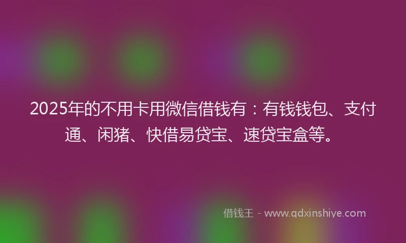 2025年的不用卡用微信借钱有:有钱钱包、支付通、闲猪、快借易贷宝、速贷宝盒等。