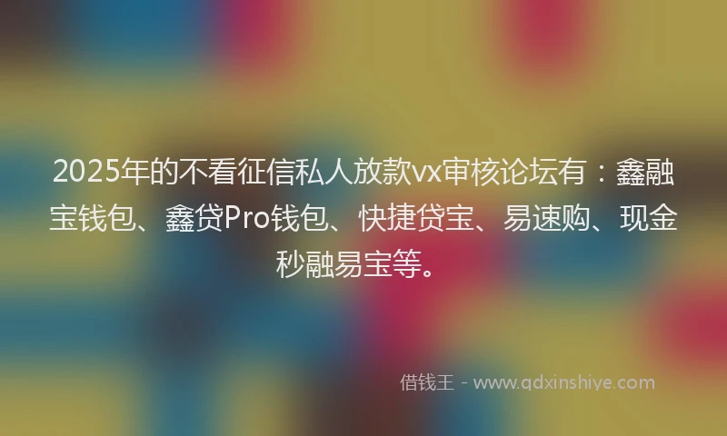 2025年的不看征信私人放款vx审核论坛有：鑫融宝钱包、鑫贷Pro钱包、快捷贷宝、易速购、现金秒融易宝等。
