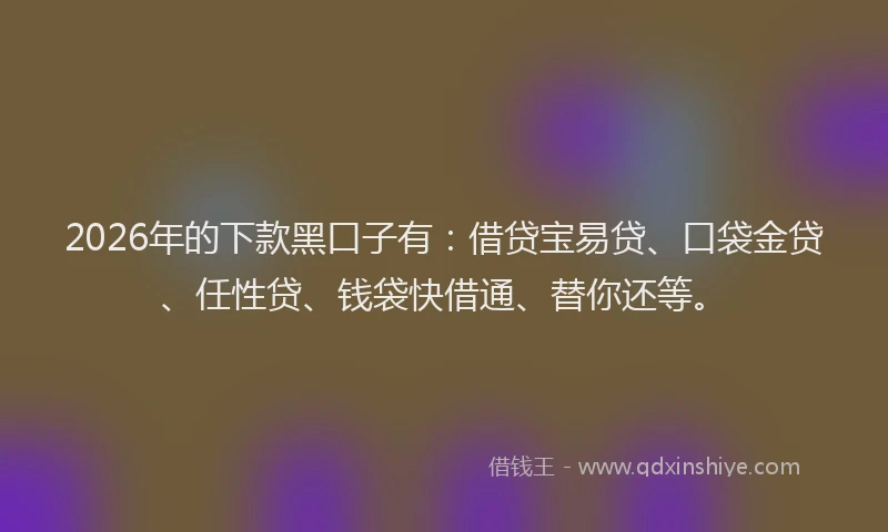 2026年的下款黑口子有：借贷宝易贷、口袋金贷、任性贷、钱袋快借通、替你还等。