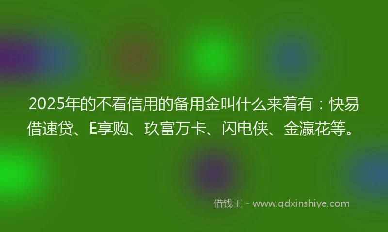 2025年的不看信用的备用金叫什么来着有：快易借速贷、E享购、玖富万卡、闪电侠、金瀛花等。