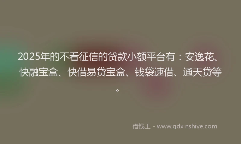 2025年的不看征信的贷款小额平台有：安逸花、快融宝盒、快借易贷宝盒、钱袋速借、通天贷等。
