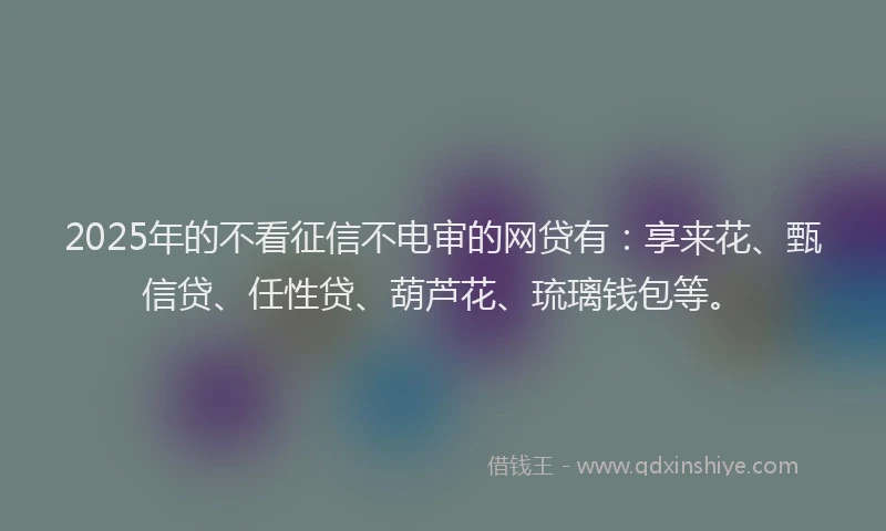 2025年的不看征信不电审的网贷有:享来花、甄信贷、任性贷、葫芦花、琉璃钱包等。