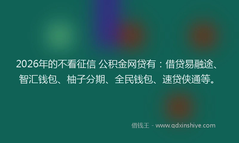 2026年的不看征信 公积金网贷有：借贷易融途、智汇钱包、柚子分期、全民钱包、速贷侠通等。