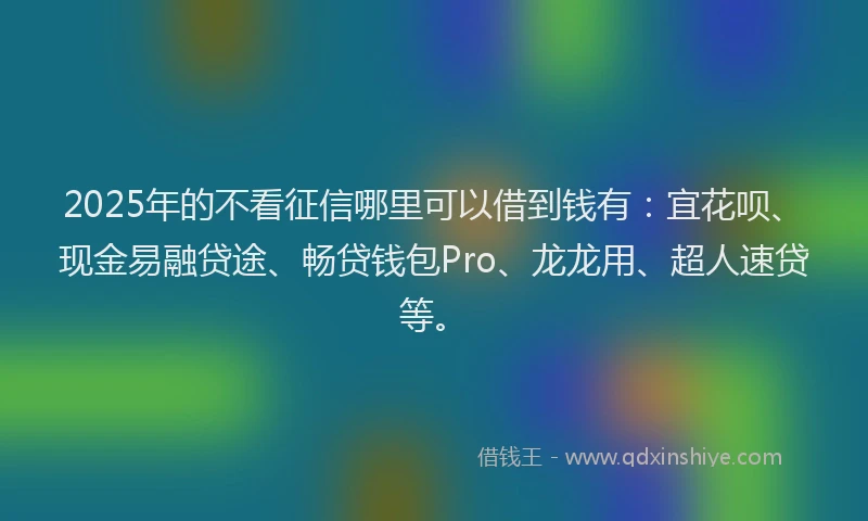 2025年的不看征信哪里可以借到钱有:宜花呗、现金易融贷途、畅贷钱包Pro、龙龙用、超人速贷等。