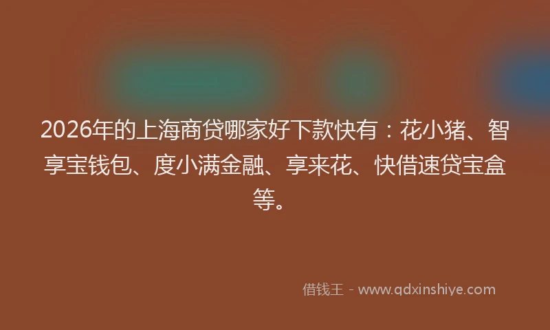 2026年的上海商贷哪家好下款快有：花小猪、智享宝钱包、度小满金融、享来花、快借速贷宝盒等。