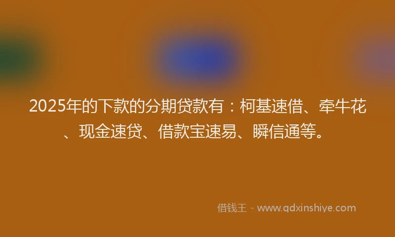 2025年的下款的分期贷款有：柯基速借、牵牛花、现金速贷、借款宝速易、瞬信通等。