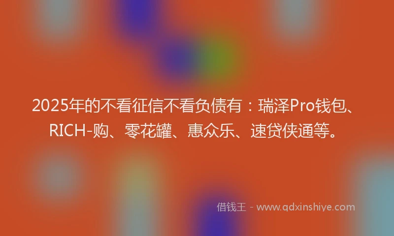 2025年的不看征信不看负债有：瑞泽Pro钱包、RICH-购、零花罐、惠众乐、速贷侠通等。