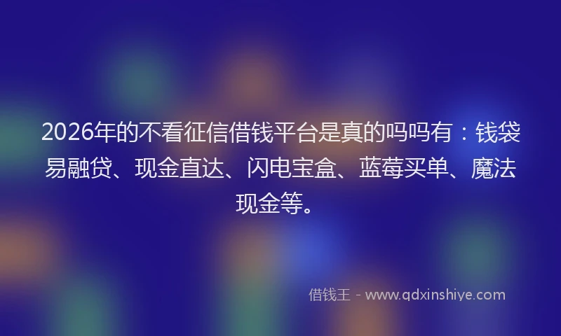 2026年的不看征信借钱平台是真的吗吗有：钱袋易融贷、现金直达、闪电宝盒、蓝莓买单、魔法现金等。