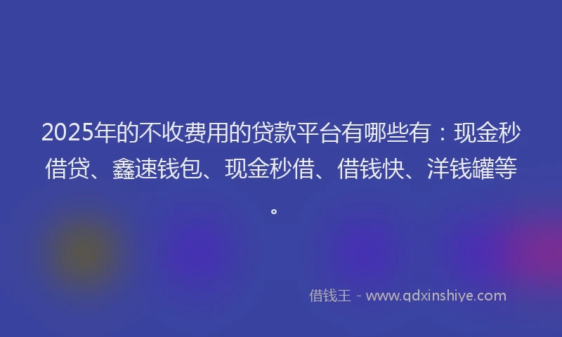 2025年的不收费用的贷款平台有哪些有：现金秒借贷、鑫速钱包、现金秒借、借钱快、洋钱罐等。