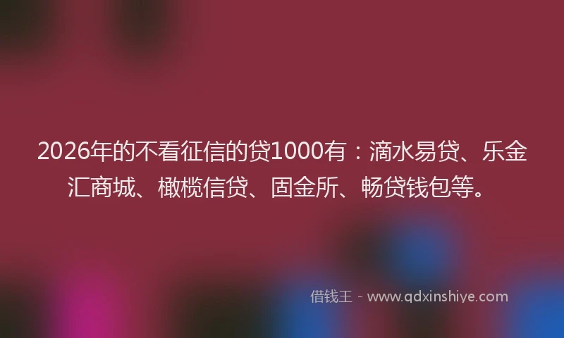 2026年的不看征信的贷1000有：滴水易贷、乐金汇商城、橄榄信贷、固金所、畅贷钱包等。