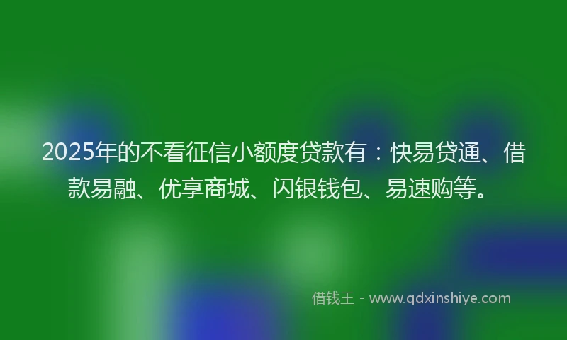 2025年的不看征信小额度贷款有：快易贷通、借款易融、优享商城、闪银钱包、易速购等。