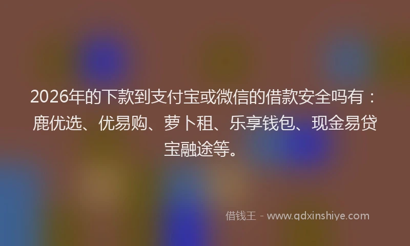2026年的下款到支付宝或微信的借款安全吗有：鹿优选、优易购、萝卜租、乐享钱包、现金易贷宝融途等。