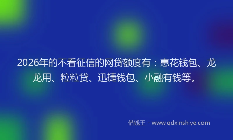 2026年的不看征信的网贷额度有：惠花钱包、龙龙用、粒粒贷、迅捷钱包、小融有钱等。