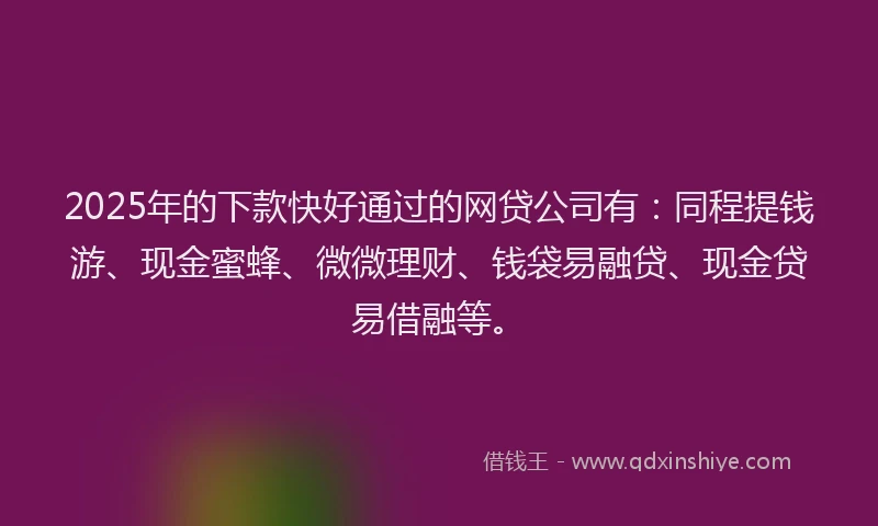 2025年的下款快好通过的网贷公司有：同程提钱游、现金蜜蜂、微微理财、钱袋易融贷、现金贷易借融等。
