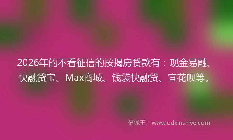 2026年的不看征信的按揭房贷款有：现金易融、快融贷宝、Max商城、钱袋快融贷、宜花呗等。
