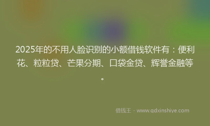 2025年的不用人脸识别的小额借钱软件有：便利花、粒粒贷、芒果分期、口袋金贷、辉誉金融等。