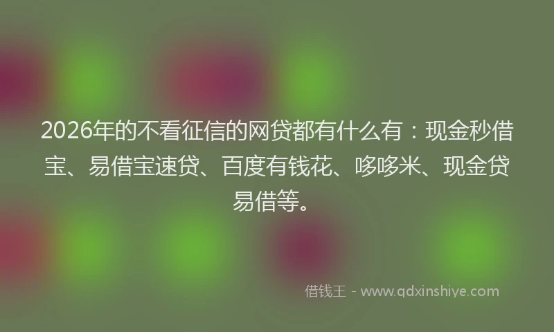 2026年的不看征信的网贷都有什么有：现金秒借宝、易借宝速贷、百度有钱花、哆哆米、现金贷易借等。