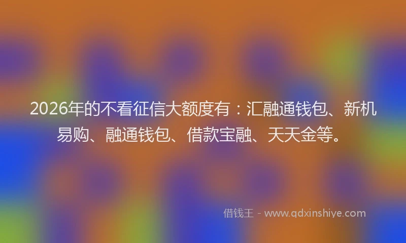 2026年的不看征信大额度有：汇融通钱包、新机易购、融通钱包、借款宝融、天天金等。