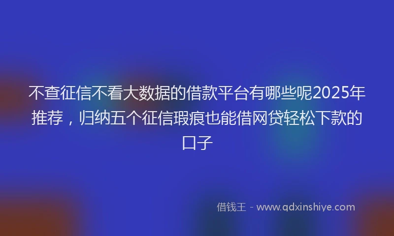 不查征信不看大数据的借款平台有哪些呢2025年推荐，归纳五个征信瑕疵也能借网贷轻松下款的口子