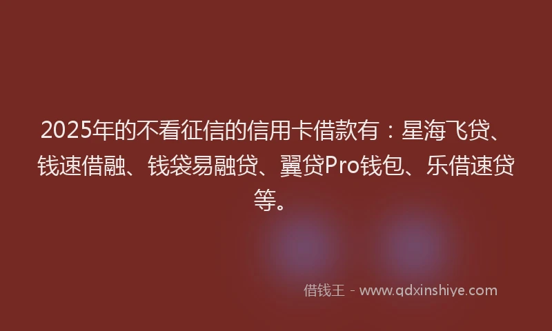2025年的不看征信的信用卡借款有：星海飞贷、钱速借融、钱袋易融贷、翼贷Pro钱包、乐借速贷等。