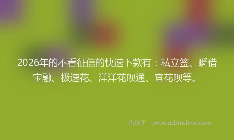 2026年的不看征信的快速下款有：私立签、瞬借宝融、极速花、洋洋花呗通、宜花呗等。