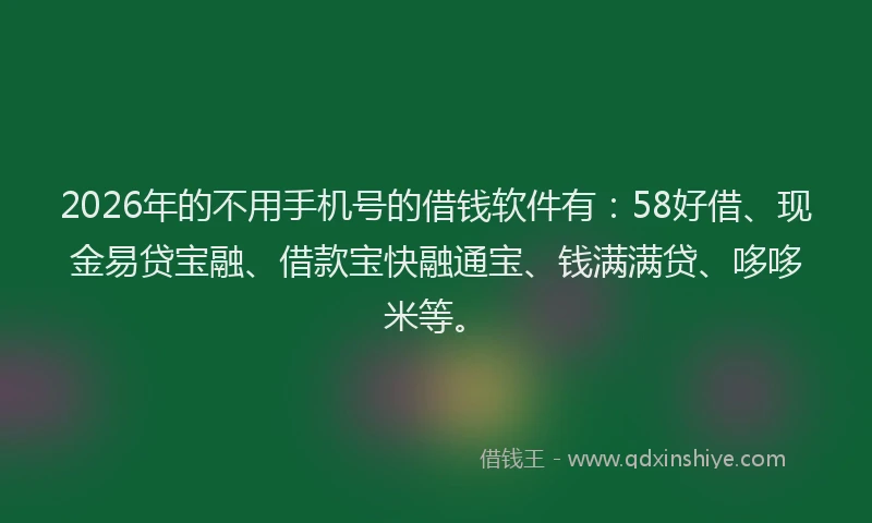 2026年的不用手机号的借钱软件有：58好借、现金易贷宝融、借款宝快融通宝、钱满满贷、哆哆米等。