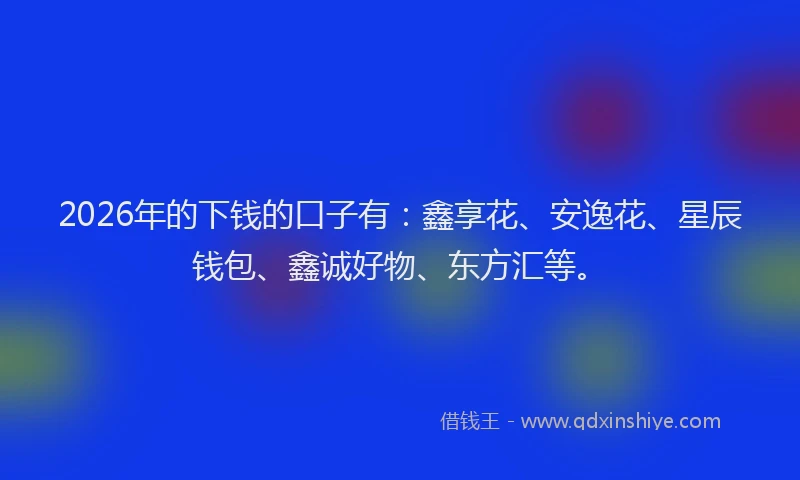 2026年的下钱的口子有:鑫享花、安逸花、星辰钱包、鑫诚好物、东方汇等。