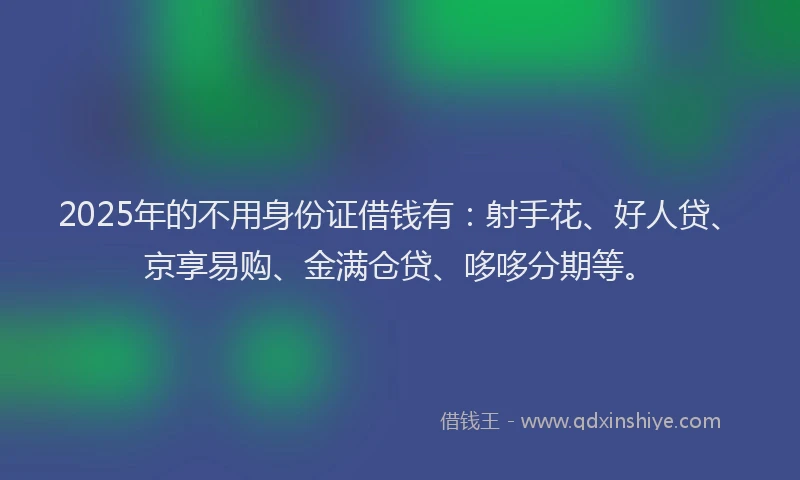 2025年的不用身份证借钱有：射手花、好人贷、京享易购、金满仓贷、哆哆分期等。