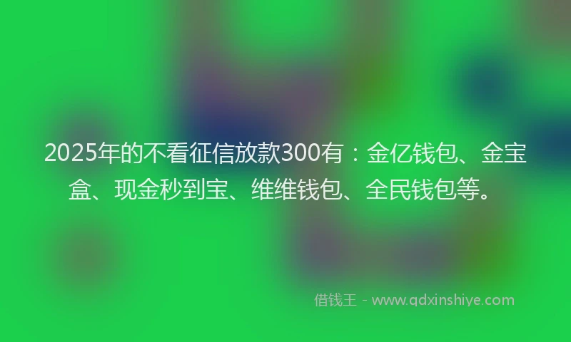 2025年的不看征信放款300有:金亿钱包、金宝盒、现金秒到宝、维维钱包、全民钱包等。